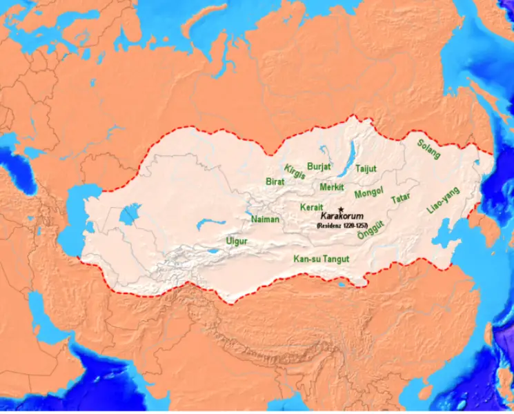 Empire of Genghis Khan at his death