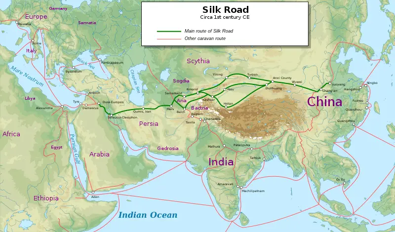 The Silk Road and other caravan routes of Eurasia